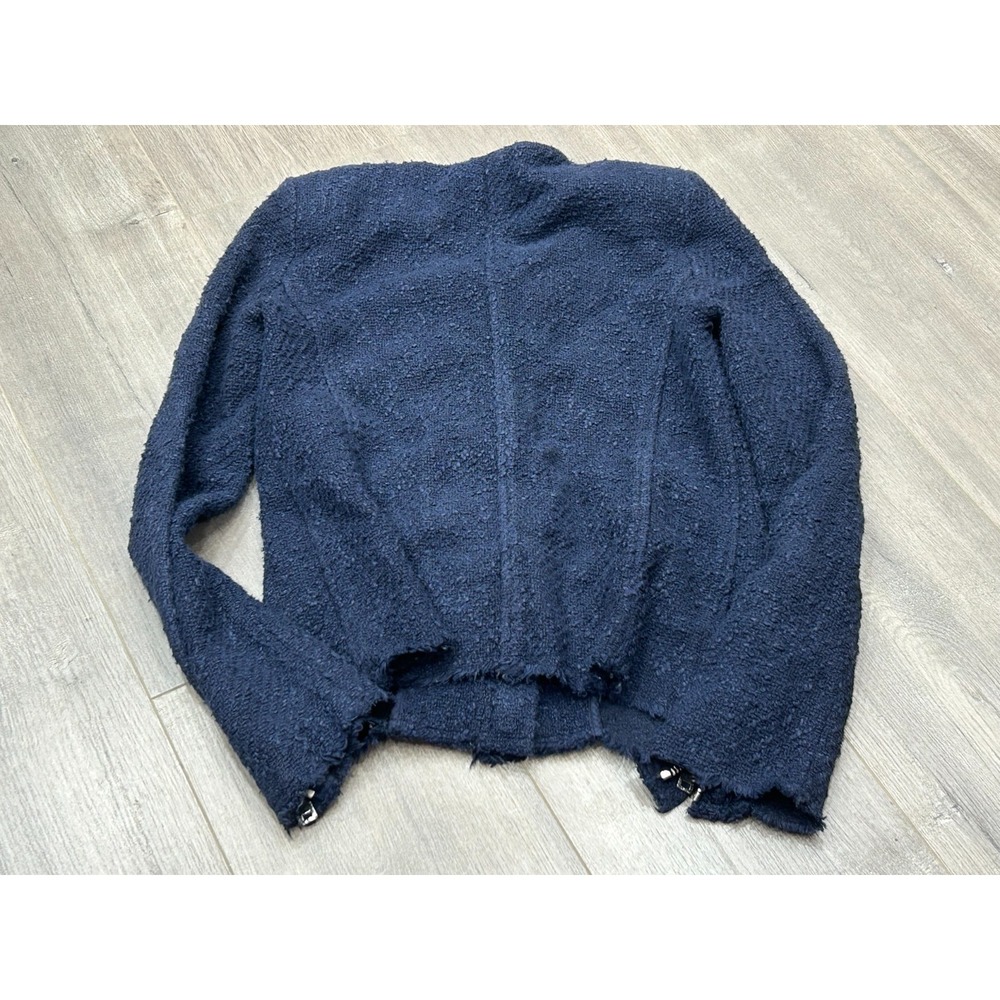 IRO Aggy Jacket Womens 38 Navy Blue Textured Zip Pocket Button Front Tweed Style - Picture 13 of 13